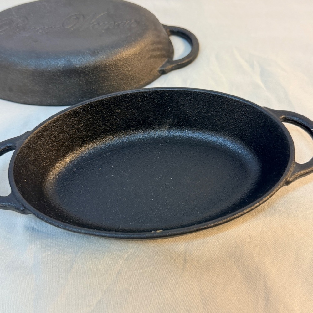 Pioneer Woman Cast Iron Mini Oval Au Gratin Dishes Set of 2 Black Individual Pan - Picture 6 of 8